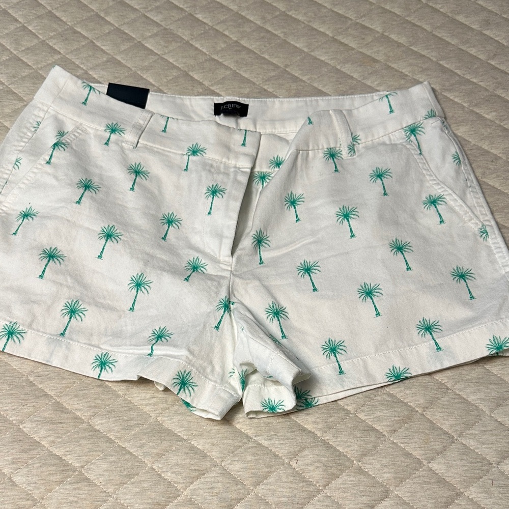 J. Crew white Shorts with Green Palm Print size 10